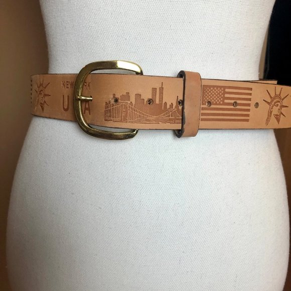 English Saddle Leather Unique Vintage 2001 Stamped New York USA Belt Sz Sm 30 32 main image 8